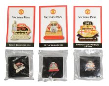 MANCHESTER UNITED - COLLECTION OF DANBURY MINT VICTORY PINS BADGES 1952, 1983, 1991