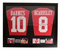 LIVERPOOL F.C - AUTOGRAPHED FOOTBALL SHIRT DISPLAY BARNES & BEARDSLEY