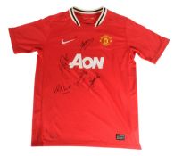 MANCHESTER UNITED - 2011-2012 SEASON FOOTBALL HOME SHIRT KIT BOYS SIGNED