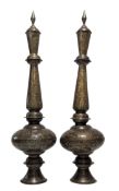 PAIR OF MOROCCAN 20TH CENTURY PIERCED BRASS FLOOR LANTERNS