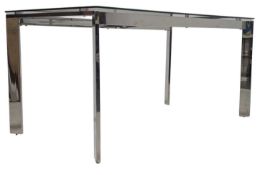BRITISH CONTEMPORARY DESIGN GLASS & CHROME METAL DINING TABLE