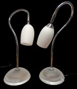 PAIR OF ITALIAN VINTAGE FROSTED GLASS & CHROME DESK LAMPS
