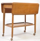 ERCOL - DROP LEAF TEA TABLE TROLLEY ON CASTORS WITH SINGLE DRAWER