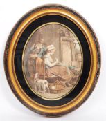 19TH CENTURY COLOURED ETCHING IN HOGARTH GILTWOOD OVAL FRAME