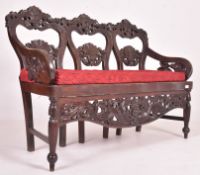 INDO - PORTUGUESE MANNER HARDWOOD & CANE WORKED HALL BENCH SETTLE