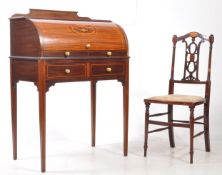 EDWARDIAN MAHOGANY INLAID ROLL TOP WRITING TABLE