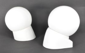 TWO MID CENTURY ART DECO STYLE WHITE GLOBE CERAMIC BASE WALL LIGHTS