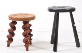 TWO VINTAGE 20TH CENTURY ELM & EBONISED STOOLS