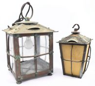 ARTS & CRAFTS LATE 19TH CENTURY COPPER PORCH LANTER T/W ANOTHER