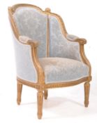 LOUIS XVI STYLE GILT & BLUE PARLOUR ARMCHAIR
