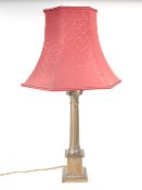 20TH CENTURY NEO-CLASSICAL DORIC COLUMN BRASS TABLE LAMP WITH RED SHADE