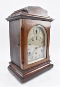 GERMAN OAK & SATINWOOD INLAID WESTMINSTER CHIME MANTEL CLOCK