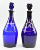 MATCHED PAIR OF 19TH CENTURY BRISTOL BLUE GLASS DECANTER BOTTLES