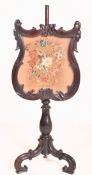 EARLY 19TH CENTURY WILLIAM IV MAHOGANY & EMBROIDERED FIRESCREEN
