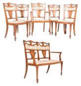 EDWARDIAN SHERATON REVIVAL INLAID SIX-PIECE PARLOUR SUITE