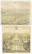AFTER JOHANNES KIP. TWO 18TH CENTURY HAND COLOURED ENGRAVINGS OF CIRENCESTER SEATS