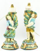 PAIR OF LATE 19TH CENTURY MAJOLICA GLAZED CERAMIC DESK LAMPS