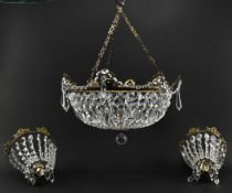 EARLY 20TH CENTURY FRENCH EMPIRE BAG CHANDELIER WITH CUT GLASS DROPLETS