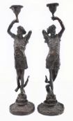 PAIR OF CONTINENTAL 19TH CENTURY BRONZED VENETIAN COUPLE CANDLESTICKS