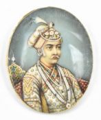 19TH CENTURY INDIAN IVORY PORTRAIT MINIATURE OF MUGHAL EMPEROR AKBAR