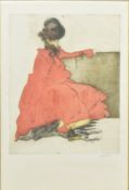 JACQUES VILLON (18975-1963) - LA FEMME EN ROUGE - 1900 ETCHING WITH AQUATINT SIGNED IN PENCIL