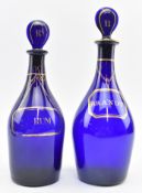 MATCHED PAIR OF 19TH CENTURY BRISTOL BLUE GLASS DECANTER BOTTLES