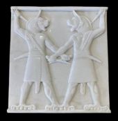 CONTEMPORARY CARVED SOLID MARBLE EGYPTIAN WARRIORS PANEL