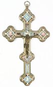 ITALIAN CIRCA 1900 WHITE METAL & MICRO MOSAIC CRUCIFIX IN CASE