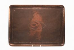 NEWLYN COPPER - EARLY 20TH CENTURY EMBOSSED CORNISH COPPER TRAY