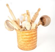 COLLECTION OF 20TH CENTURY HAND CARVED WOODEN UTENSILES