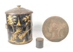 EARLY 20TH CENTURY WORCESTER WARE COAL BUCKET AND TWO SMALL TINS