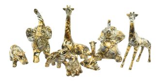 COLLECTION OF EIGHT VINTAGE COLLAGE SAFARI ANIMAL FIGURINES