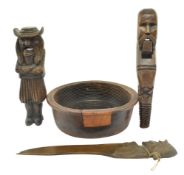 COLLECTION OF THREE 19/20TH CENTURY TREEN PIECES INCLUDING TWO TREEN NUT CRACKERS