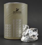 SWAROVSKI - CRYSTAL GLASS SWAN PAPERWEIGHT FIGURINE, IN ORIG. BOX WITH CERTIFICATE