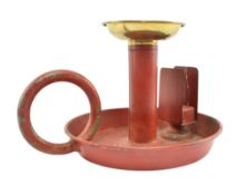 LARGE VINTAGE RED PAINTED METAL DECORATIVE CHAMBER CANDLESTICK