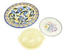 LARGE VINTAGE SPANISH MAJOLICA CENTREPIECE CHARGER BOWL, POOLE POTTERY PLATE & ANOTHER