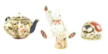 ROYAL CROWN DERBY - COLLECTION OF FOUR PORCELAIN CABINET TRINKETS