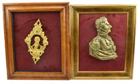 TWO BRASS & GILT METAL COMMEMORATIVE PLAQUES