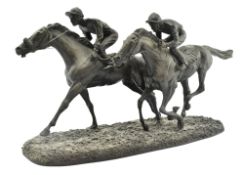 HEREDITIES - BRONZED EFFECT HORSE RACING 'FLAT OUT' SCULPTURE