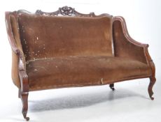 VICTORIAN 19TH CENTURY CARVED MAHOGANY TWO SEATER SOFA