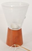 VINTAGE MID CENTURY GLASS AND WOODEN CONICAL DESK LAMP