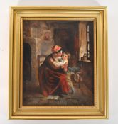 19TH CENTURY OIL PAINTING ON CANVAS OF MOTHER AND CHILD