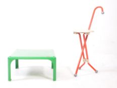 1960S VICO MAGISTRETTI LOW GREEN TABLE WITH FOLDING CHAIR STOOL