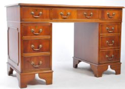 19TH CENTURY REPRODUCTION YEW WOOD TWIN PEDESTAL DESK