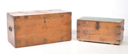 TWO EARLY 20TH CENTURY PINE STORAGE TRAVELLING TRUNKS
