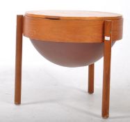MID CENTURY TEAK SEWING BOX OF CIRCULAR SHAPE