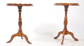 PAIR OF BURR WALNUT PEDESTAL WINE TABLES