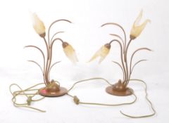 PAIR OF ITALIAN TOLEWARE TABLE LAMPS WITH FLOWER HEAD GLASS SHADES