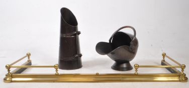 VICTORIAN 19TH CENTURY BRASS FIRE FENDER W/ COAL SCUTTLES