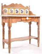 VICTORIAN 19TH CENTURY OAK & MARBLE TILE SURROUND WASHSTAND